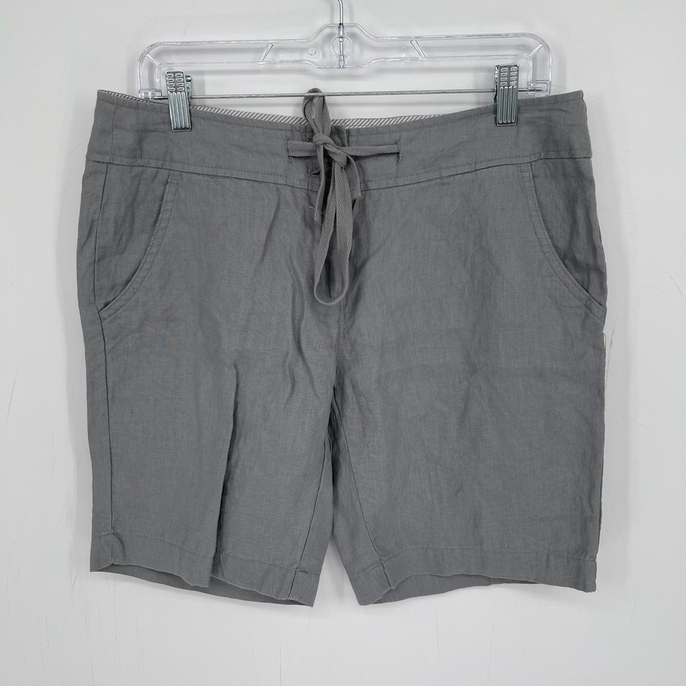 Jones New York Women's Gray Linen Drawstring Flat Front Bermuda Shorts Size 8